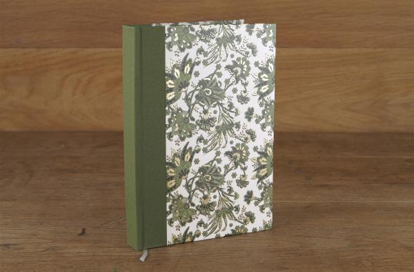 Notizbuch italienisches Design, vergoldetes Dekor, grüne Blätter